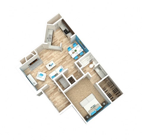 Floor plan for 1 bed, 1 bath, 801 sqft